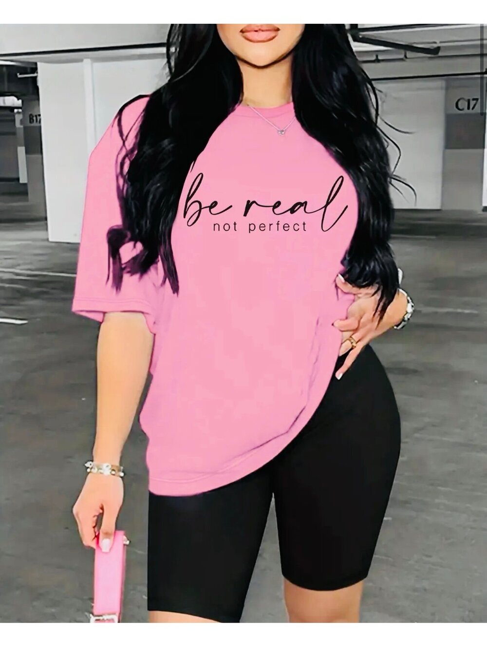 New - 2Pc Casual Inspirational Sportswear Set - Pink /Black - Size L (8-10)